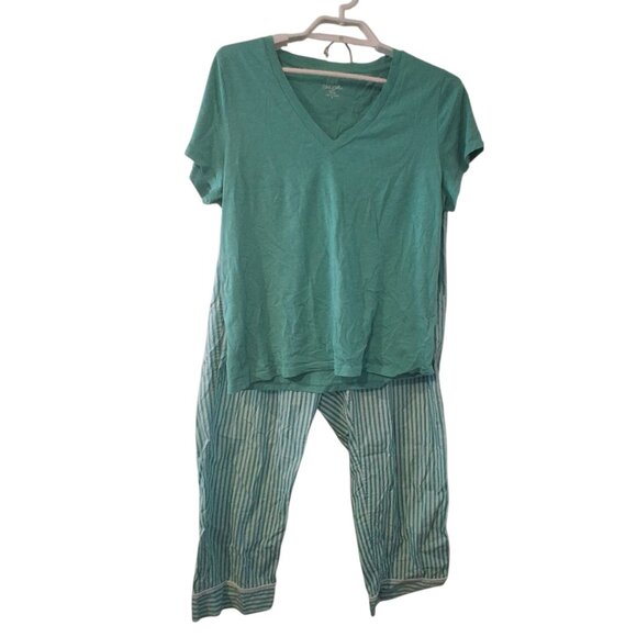J Crew Factory Pajamas womens L cotton cropped pants cotton slub tee striped - Picture 1 of 4
